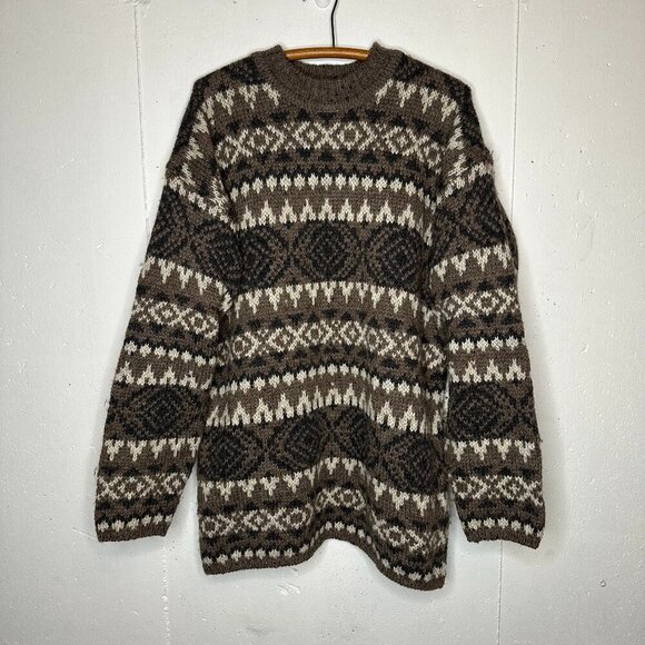 Vintage 90s Abercrombie & Fitch "The Big Sweater" Fair Isle Wool Pullover Size M - Picture 1 of 4
